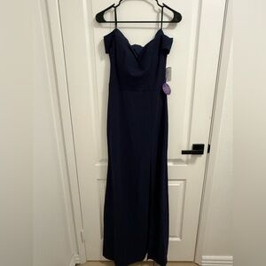 Elegant Navy Off-Shoulder Evening Gown